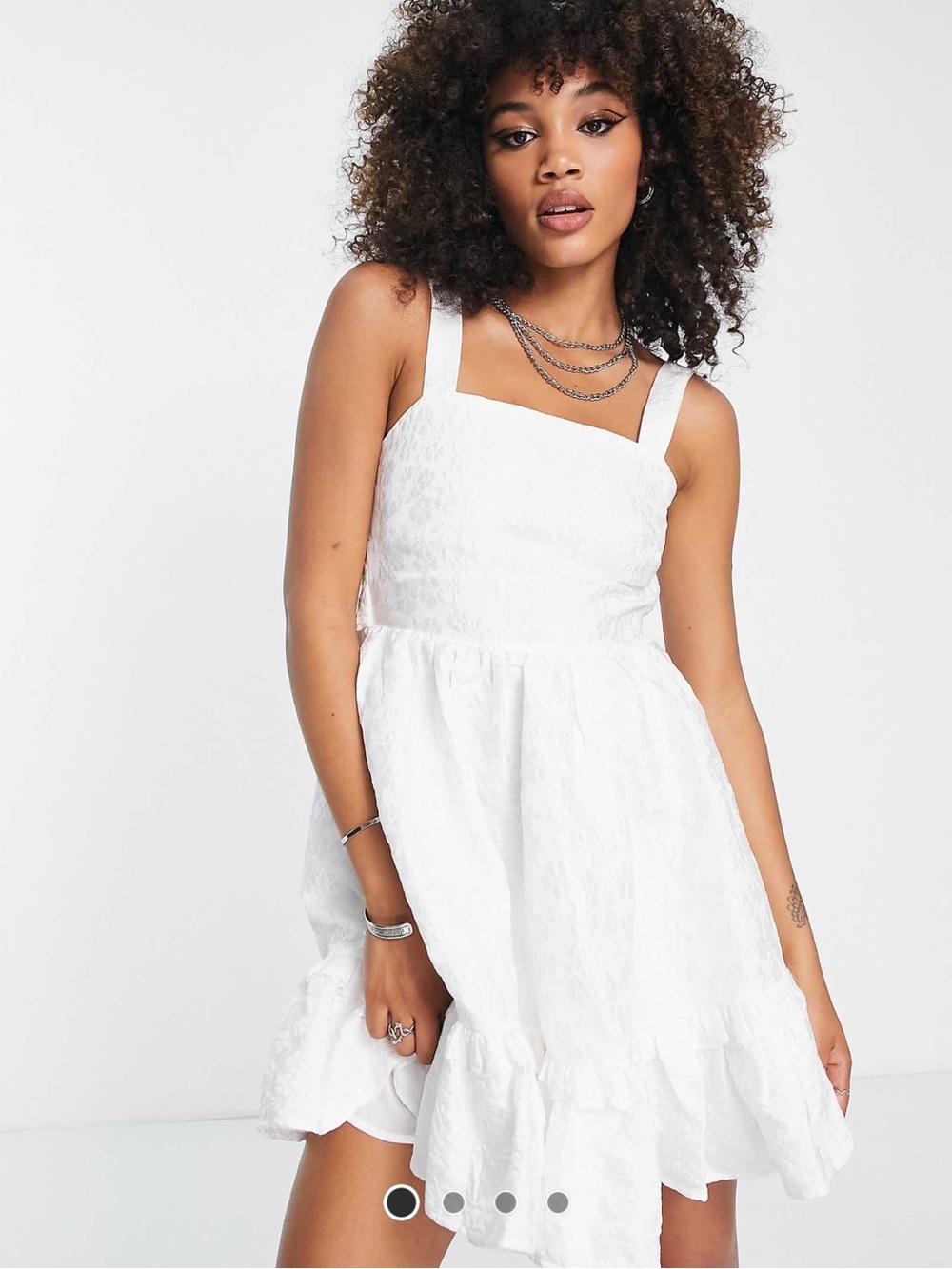 Sister Jane White Jacquard Mini Dress with Ruffle Hem